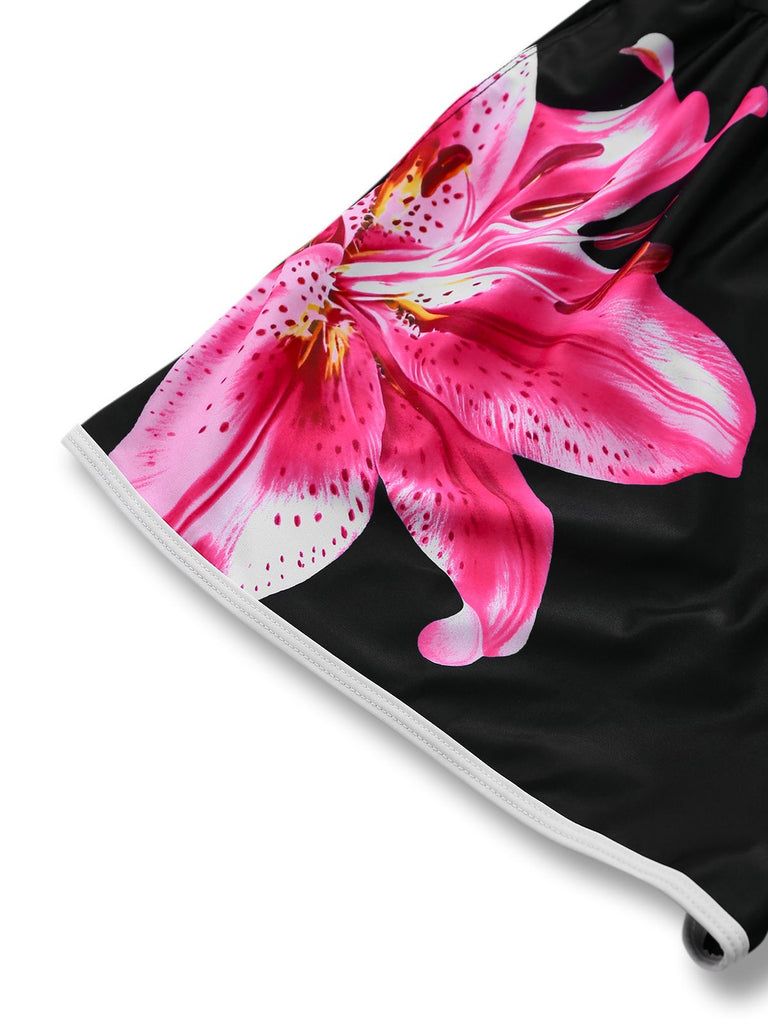 Maillot de bain une pièce tankini à fleurs noires années 1940