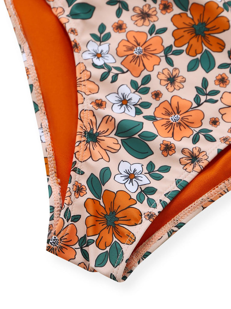 Maillot de bain une pièce à volants et découpes florales nœud sur le devant années 1930