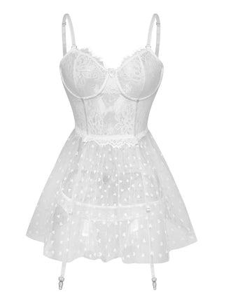 Nuisette en dentelle pois du cœur blancs des années 1950