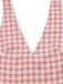 Robe longue évasée sans manches col V carreaux vichy rose années 1940