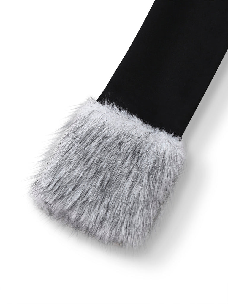 Manteau long noire à bordure en fausse fourrure années 1930