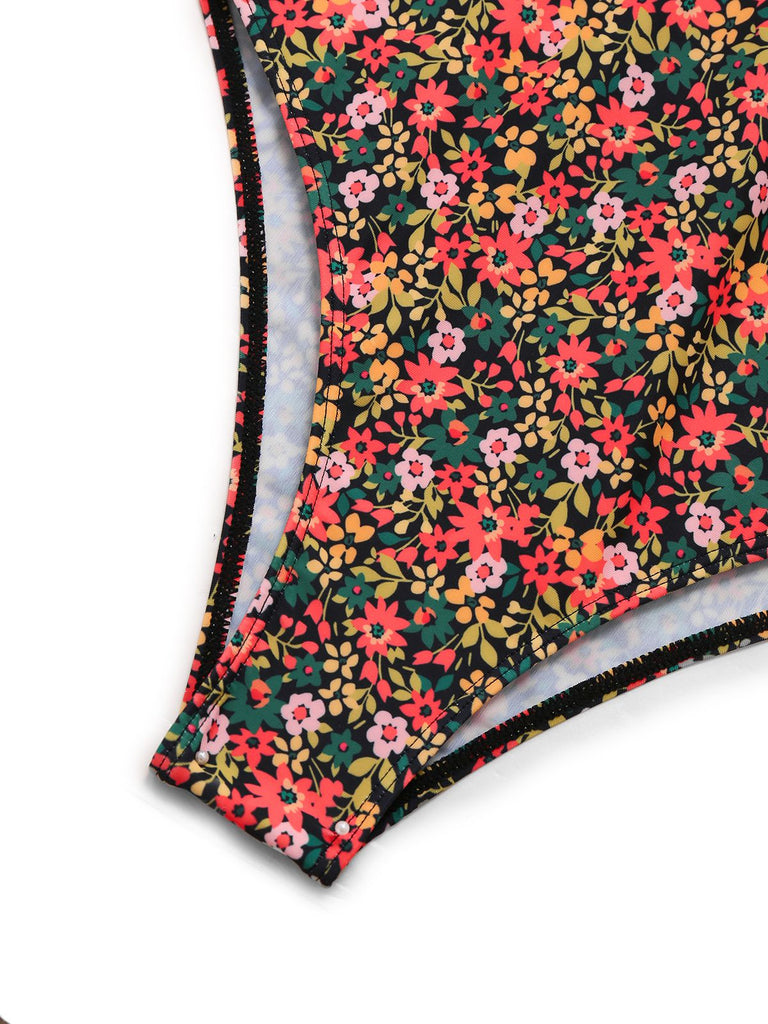 Maillot de bain une pièce à bretelles et cordons floraux des années 1930