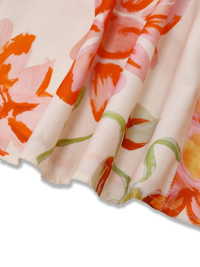 Robe dos nu à bretelles larges motif floral des années 1930