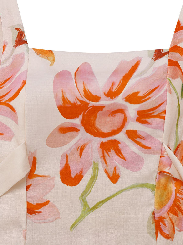 Robe dos nu à bretelles larges motif floral des années 1930