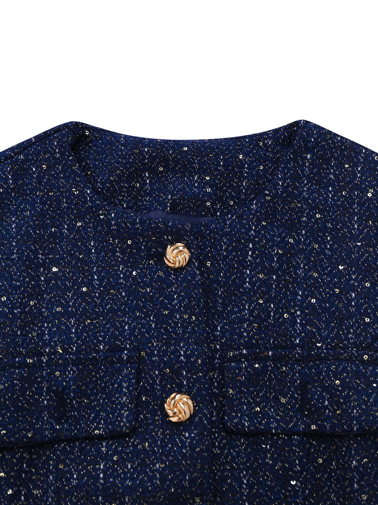 Gilet en tweed uni à boutons et ceinture années 1960