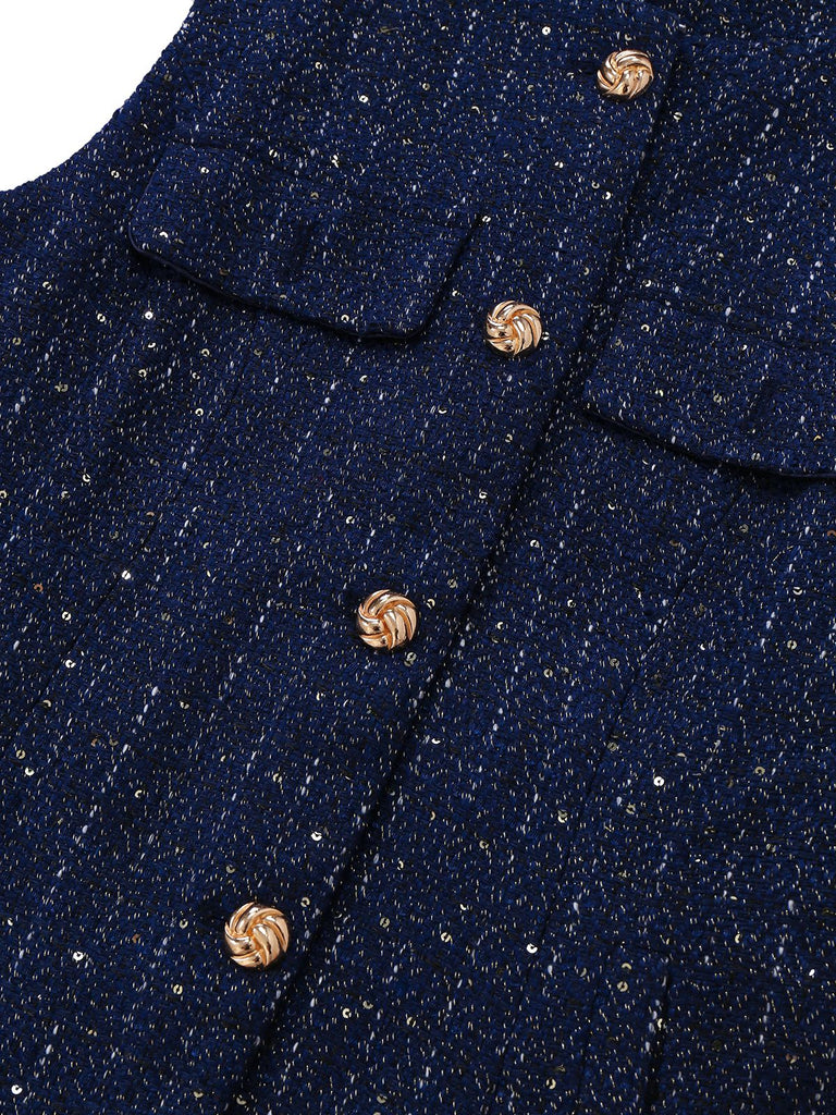 Gilet en tweed uni à boutons et ceinture années 1960