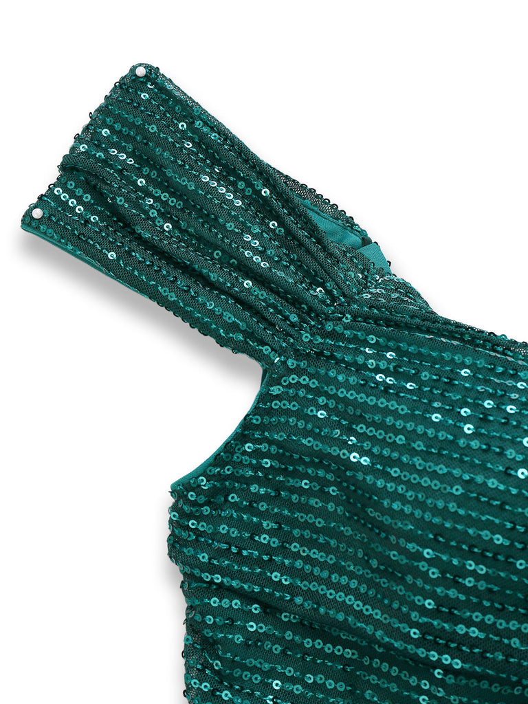 Robe longue fendue paillettes et épaules dénudées années 1930