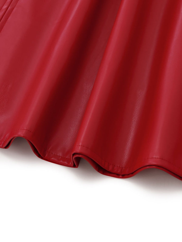 Robe trapèze sans manches en cuir uni années 1980