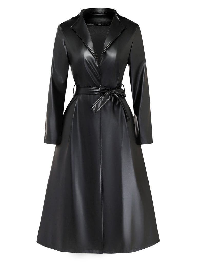 Trench-coat noir en similicuir avec ceinture années 1960 - 1