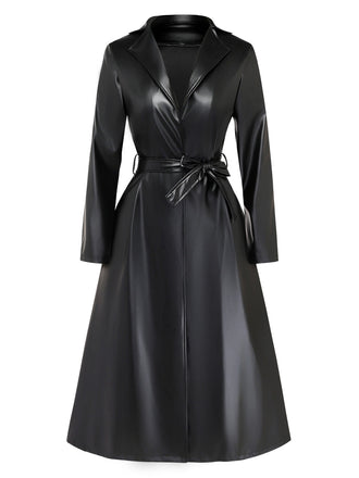 Trench-coat noir en similicuir avec ceinture années 1960 - 1