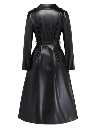 Trench-coat noir en similicuir avec ceinture années 1960 - 2