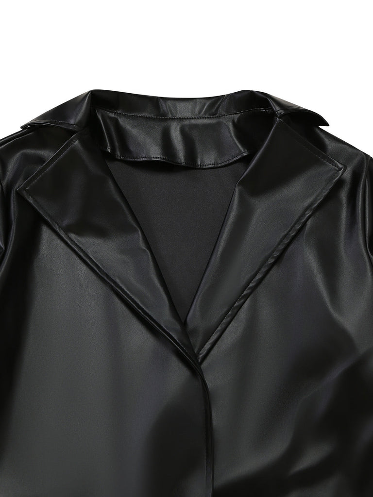 Trench-coat noir en similicuir avec ceinture années 1960 - 6