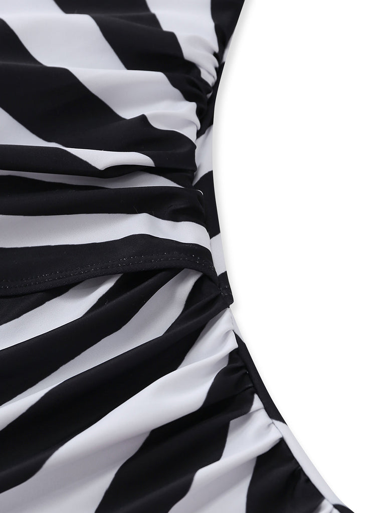 Maillot de Bain One-Shoulder Zebra Imprimé Découpé Une Pièce Années 1960 4