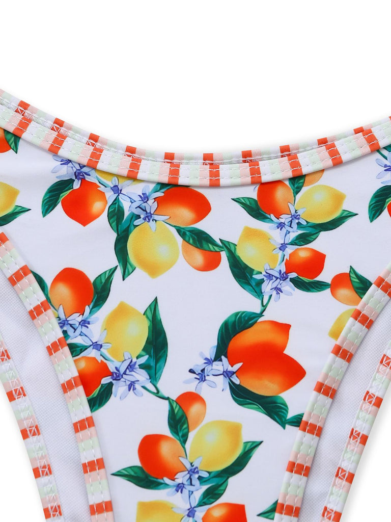 Ensemble bikini triangle blanc bretelles agrumes 1960s