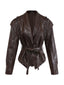 Veste ceinturée en cuir café foncé années 1970