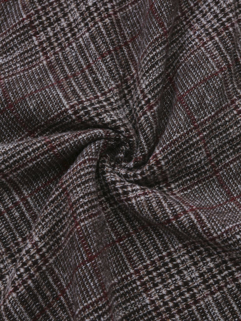 2PCS Chemisier col haut et volants en mousseline et jupe à carreaux lacée années 1980