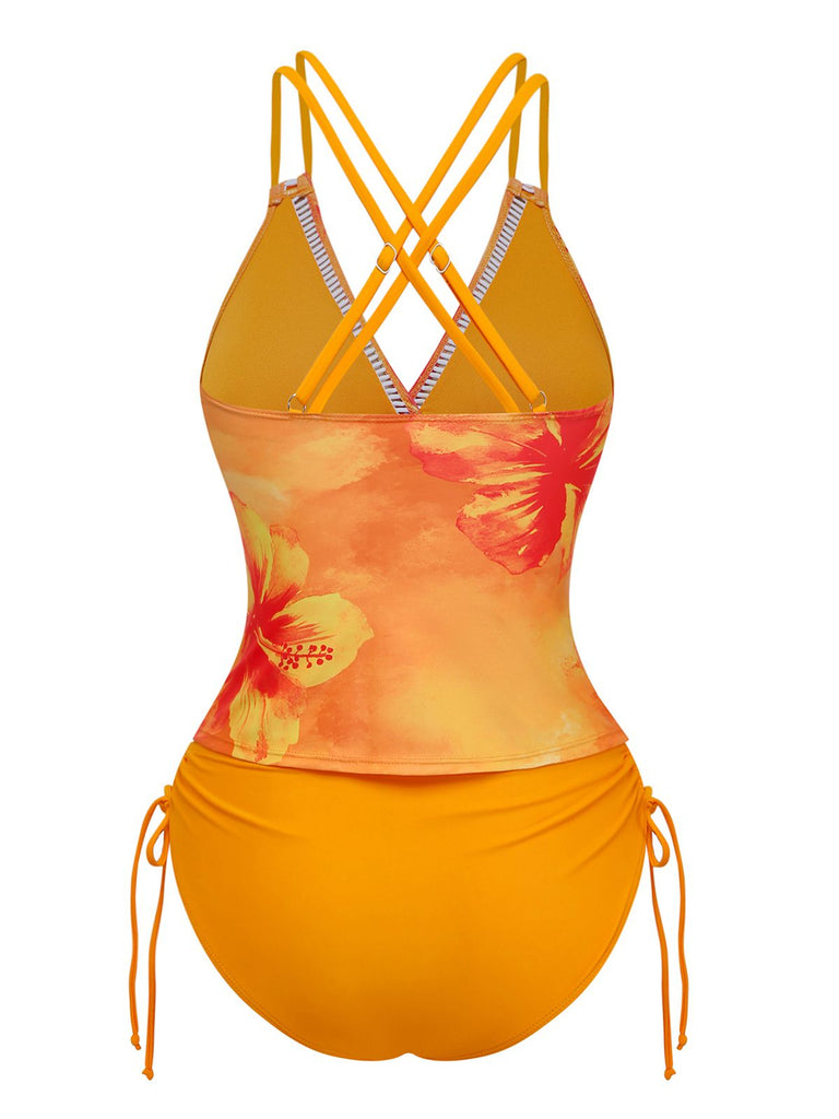 Ensemble tankini patchwork floral à col en V années 1950