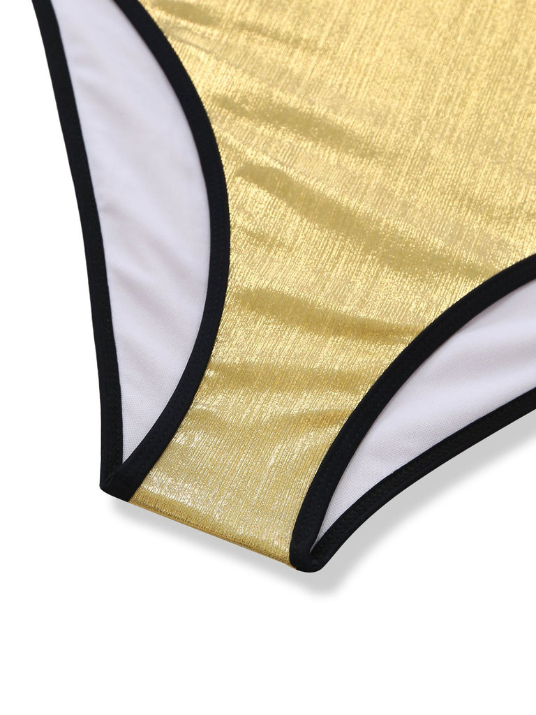 Maillot de bain une pièce licou fines bretelles métallisé brillant 1950s