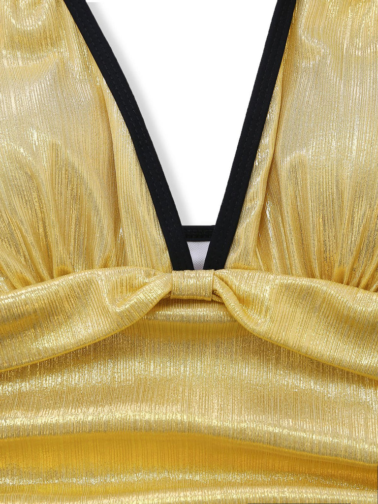 Maillot de bain une pièce licou fines bretelles métallisé brillant 1950s