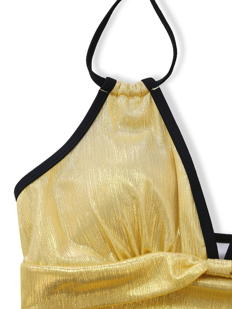 Maillot de bain une pièce licou fines bretelles métallisé brillant 1950s