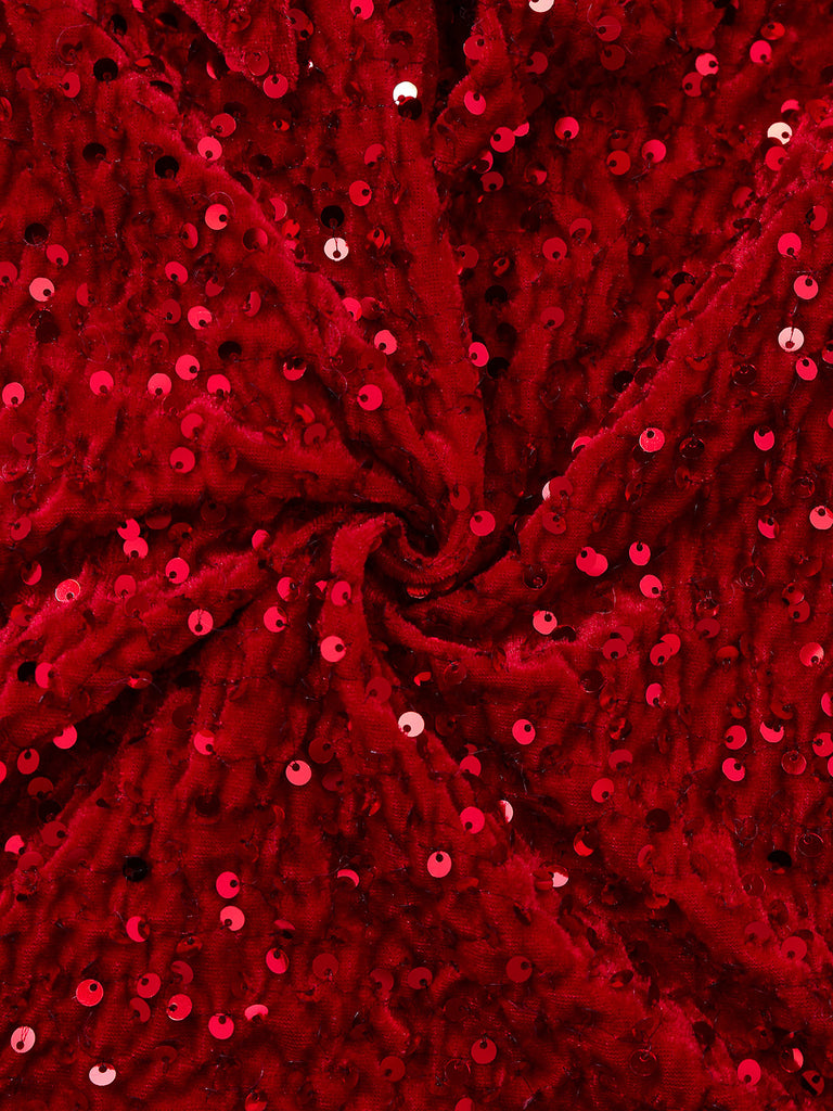 Ensemble robe rouge à paillettes torsadées Noël années 1960