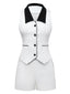 2PCS Costume blanche sans manches à col à revers années 1960
