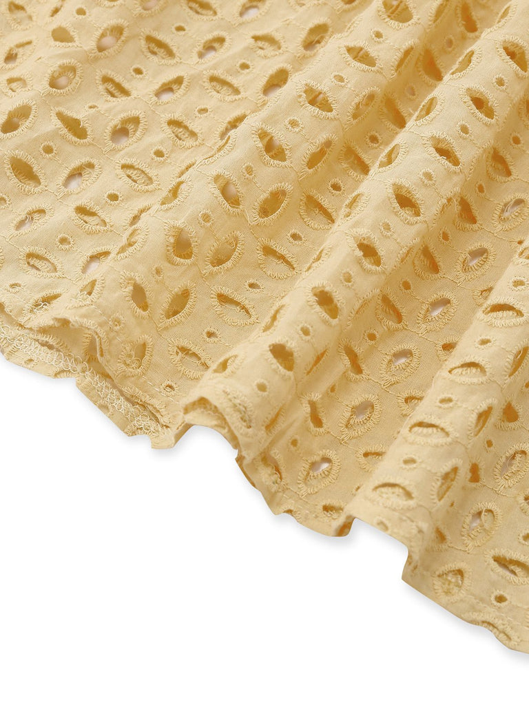 Robe longue volants col V dentelle ajourée années 1940