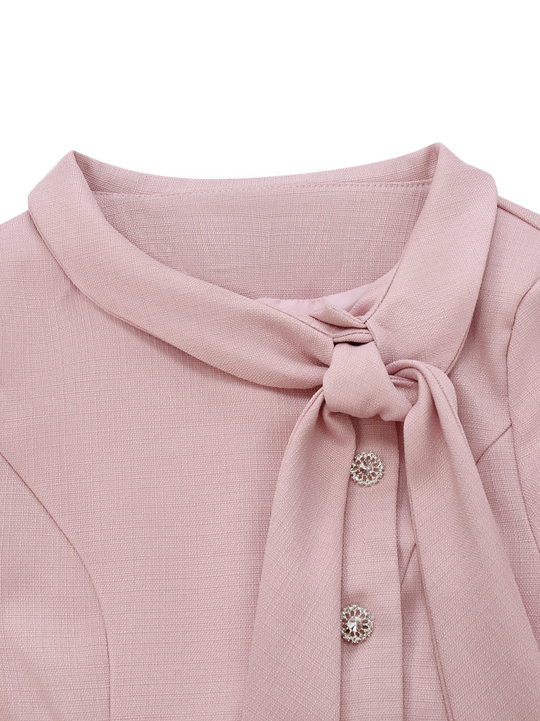 Ensemble blazer et jupe boutonnés rose pâle années 1980
