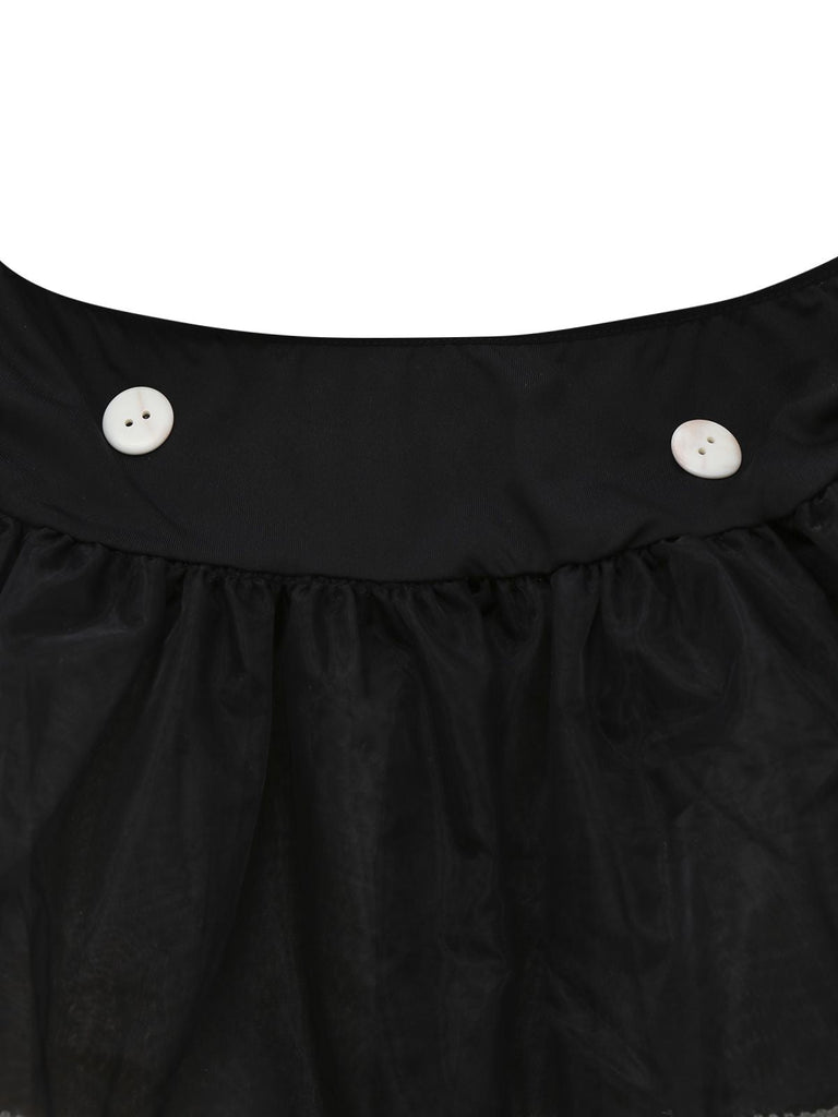 Ensemble robe à pois rouges et jupe en résille années 1980