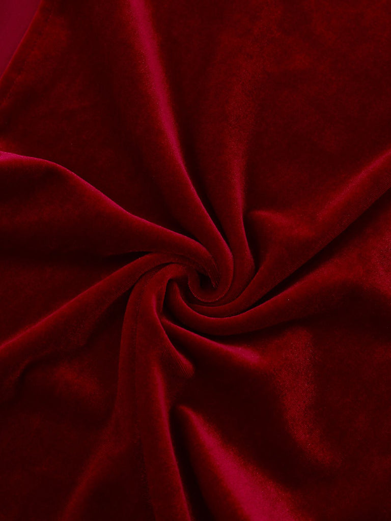 Robe bustier baleinée fendue en velours bordeaux des années 1980