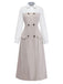 Robe Midi Beige Bloc Couleur Revers Boutonnée Années 1940
