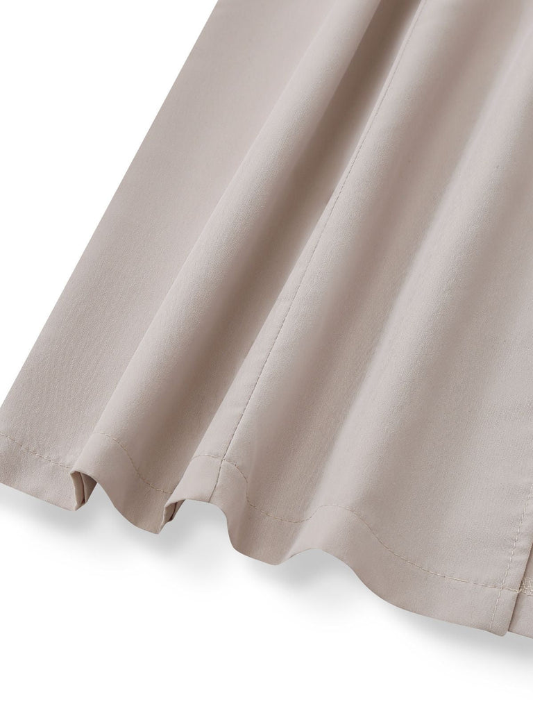 Robe Midi Beige Bloc Couleur Revers Boutonnée Années 1940