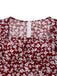 Robe rouge à fleurs col carré manches bouffantes années 1940