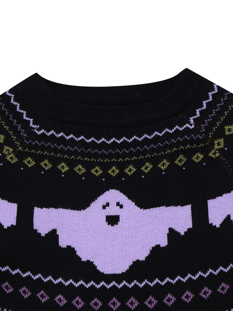 Robe pull noire à pois style fantôme d'Halloween des années 1960