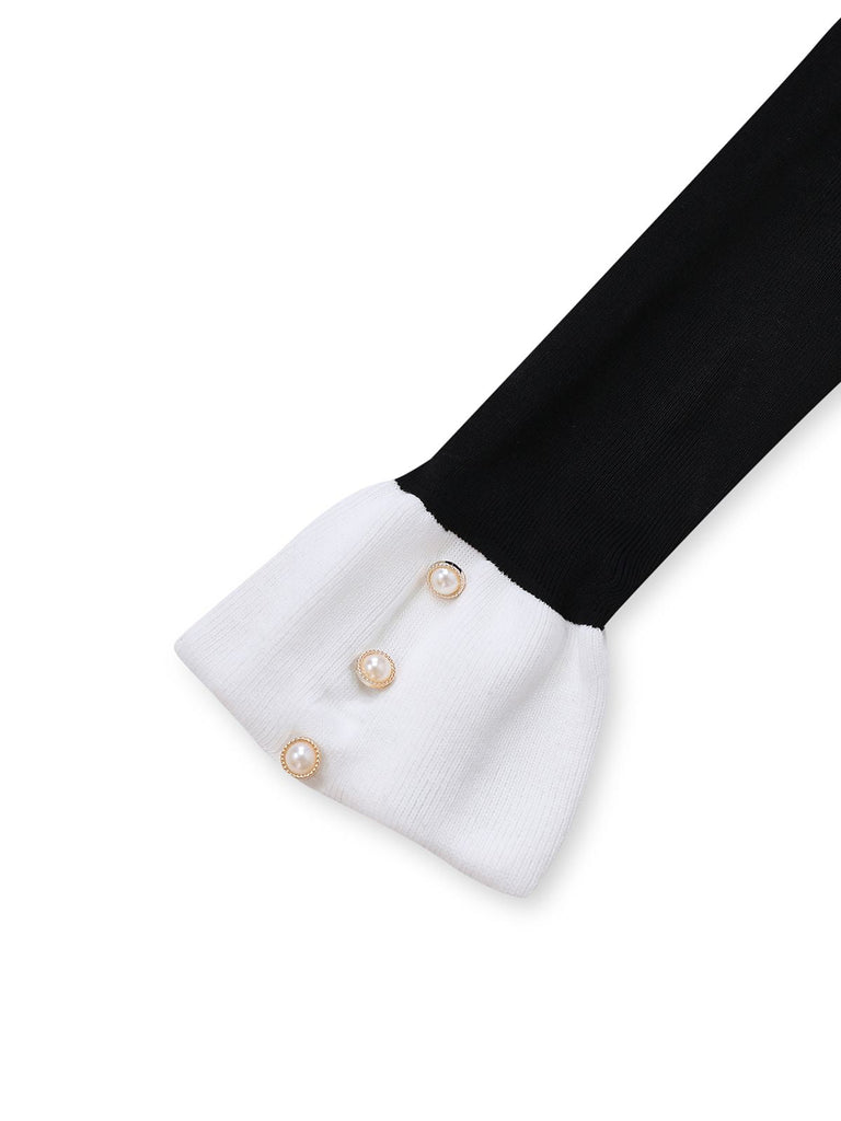 Robe noir et blanc à volants en tricot contrasté années 1970
