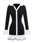 Robe noir et blanc à volants en tricot contrasté années 1970