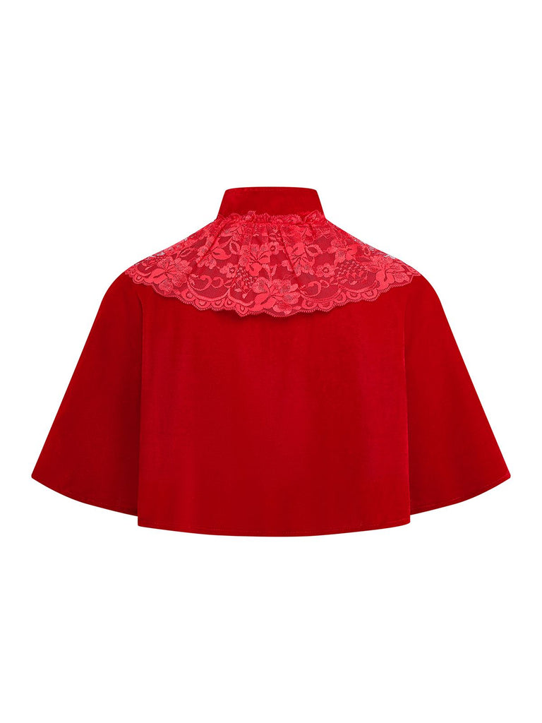 Cape patchwork en velours et dentelle unie des années 1950