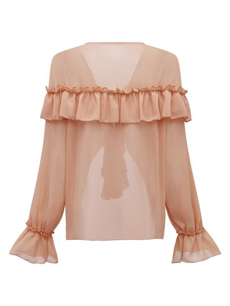 Chemisier style bohème uni à volants en cascad années 1970