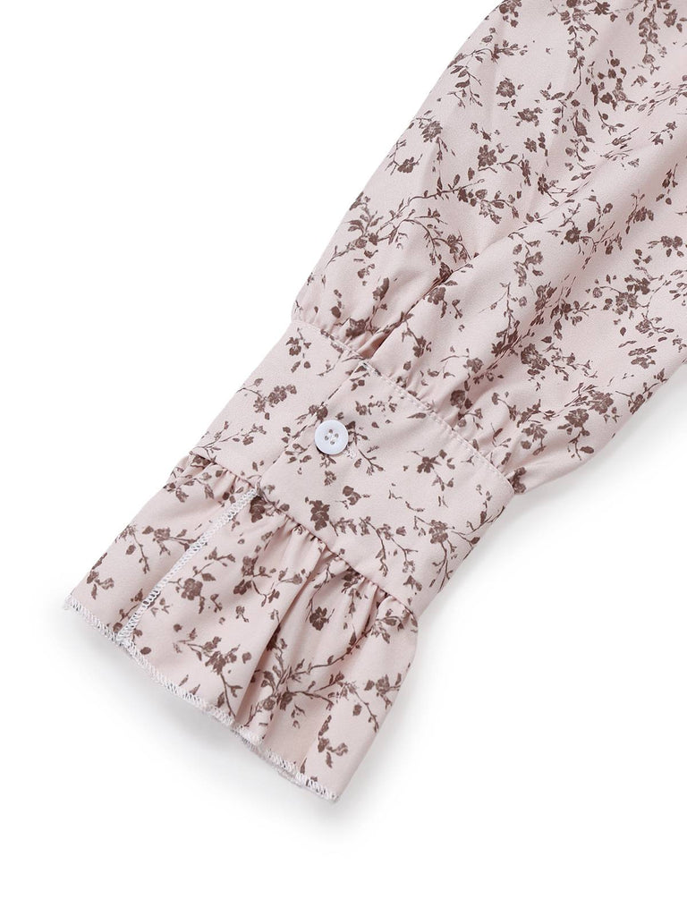 Robe multicolore à fleurs col en V et ourlet à volants irréguliers des années 1940