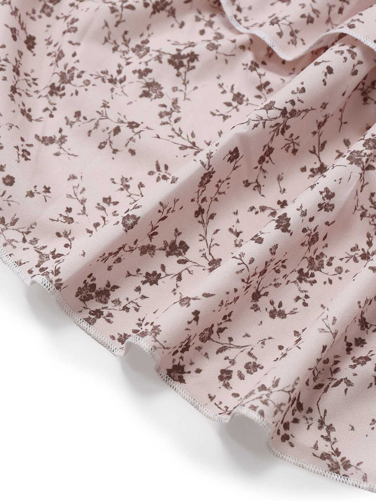 Robe multicolore à fleurs col en V et ourlet à volants irréguliers des années 1940