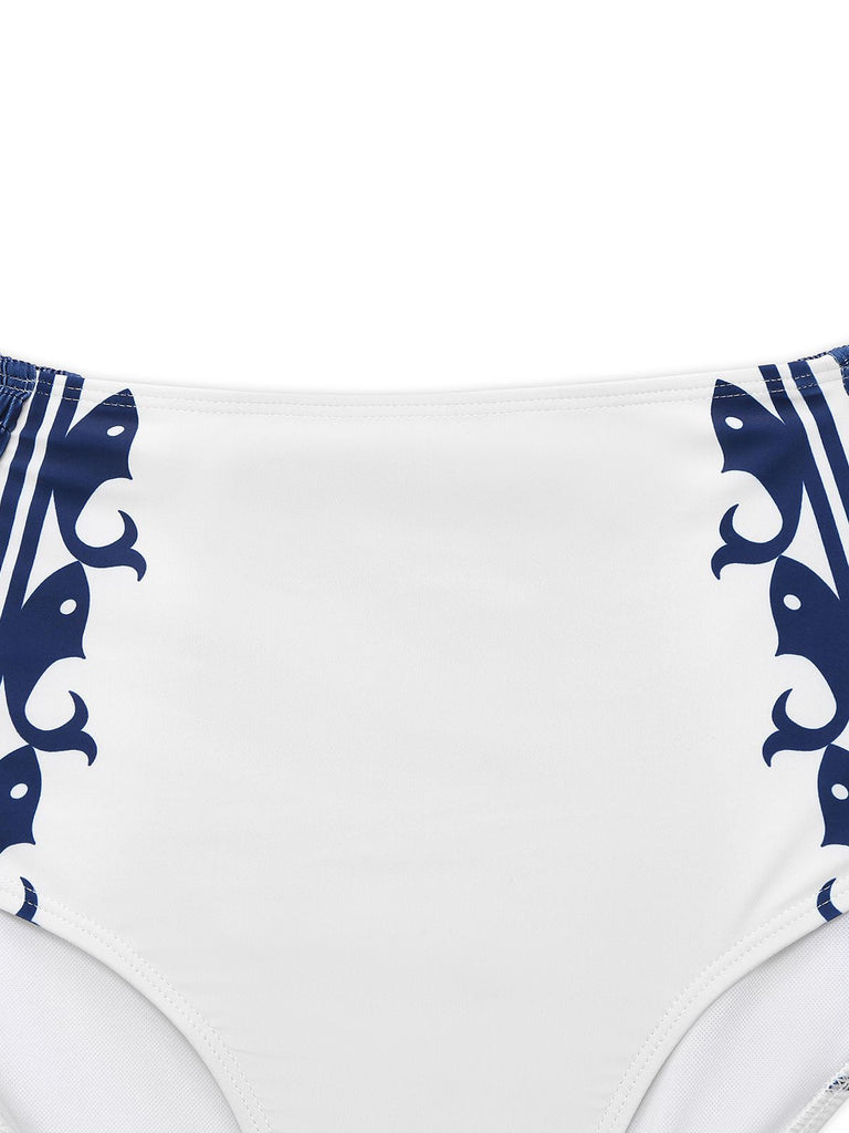 Maillot de Bain blanc motif baleine style marine des années 1940