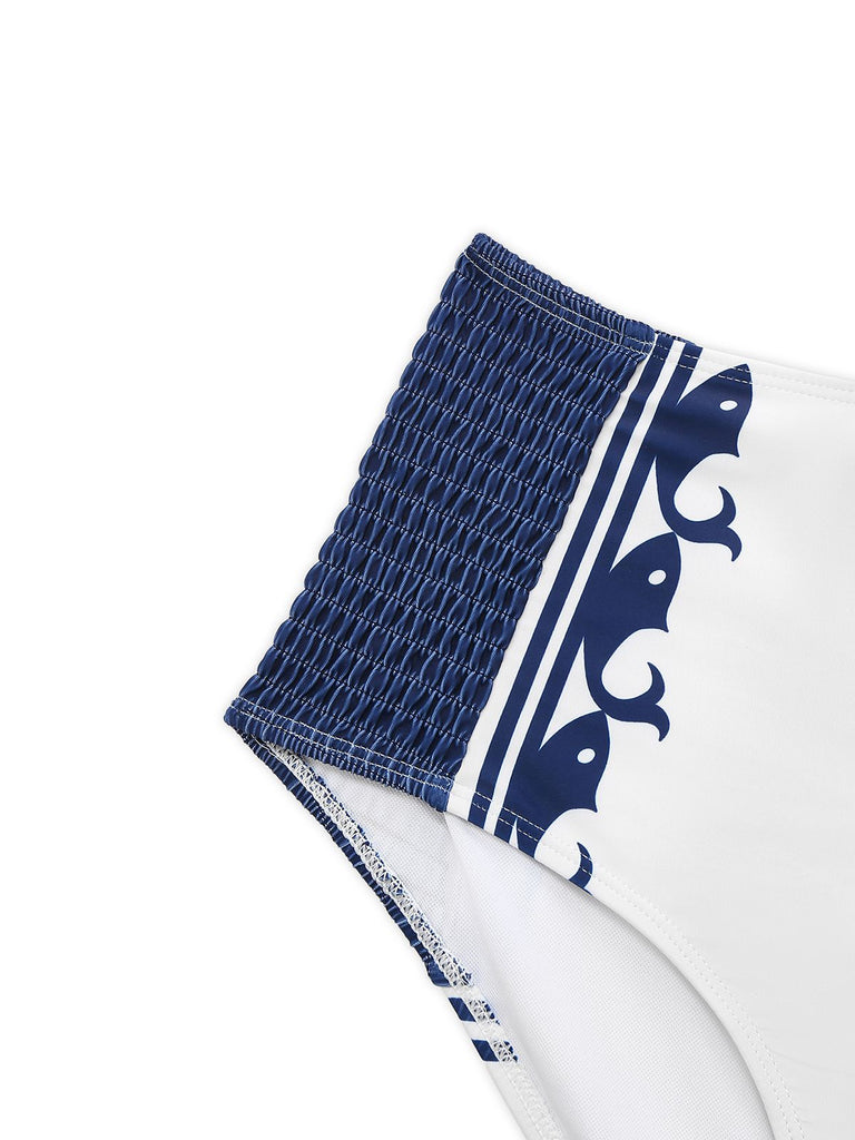 Maillot de Bain blanc motif baleine style marine des années 1940