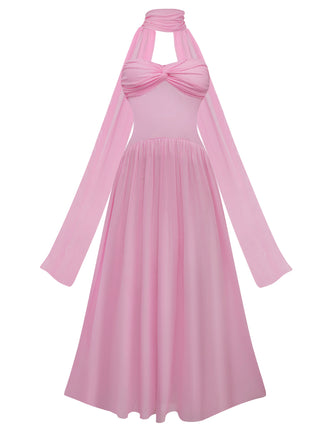 Robe de soirée bustier à col licou années 1950 avec foulard