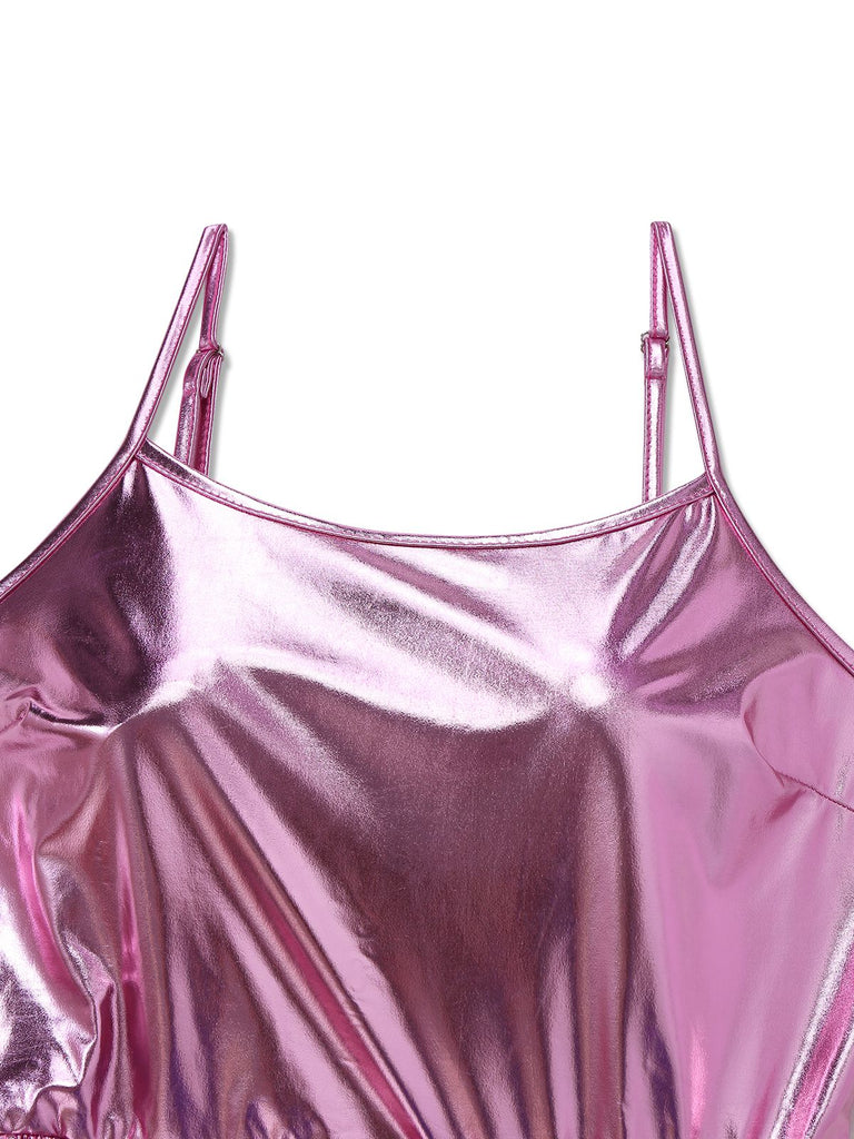 Robe de soirée à fines bretelles métallisées années 1980