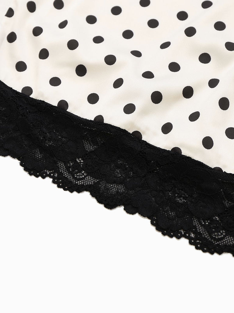 Robe moulante blanche à pois dentelle années 1960