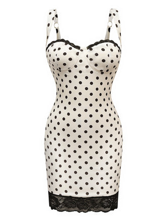 Robe moulante blanche à pois dentelle années 1960