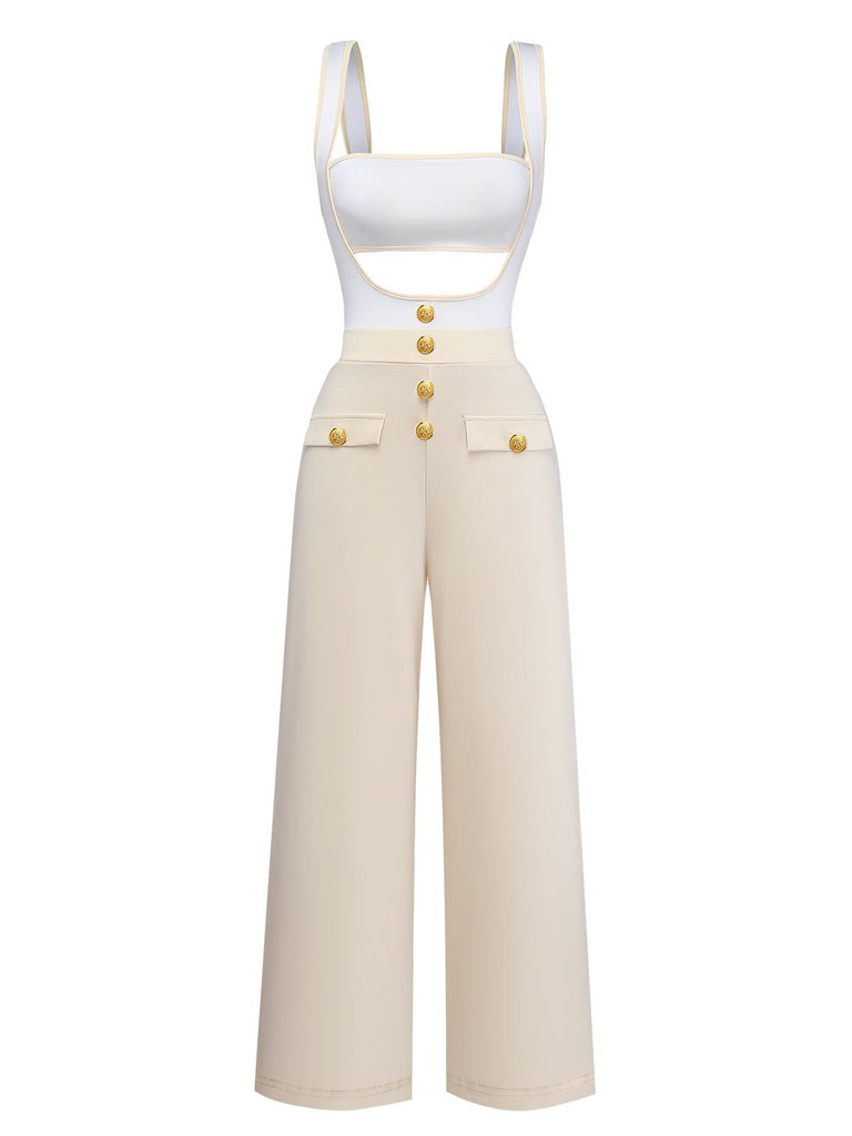 Combinaison bretelles à découpes patchwork années 1950