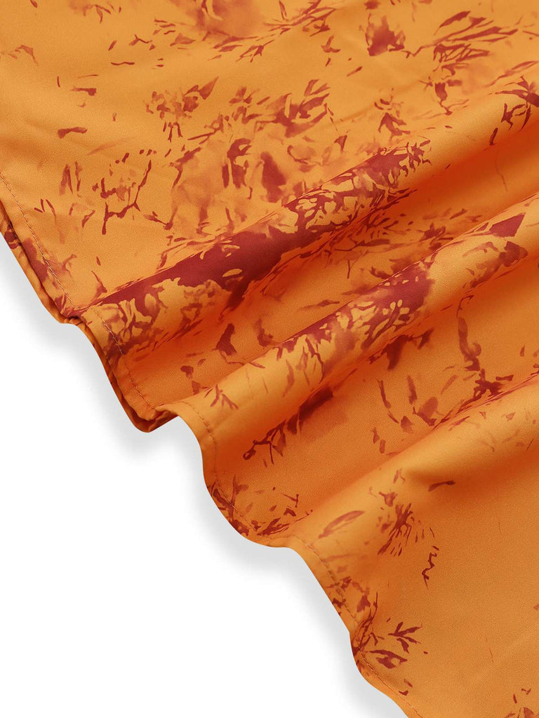 Robe Orange Coton Sans Manches Imprimée Ajustée Années 1930