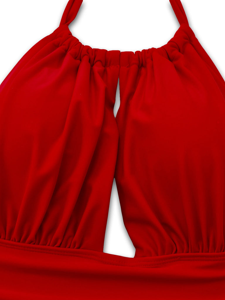 [Prévente] Maillot de bain une pièce rouge à fronces et dos nu ajouré années 1930