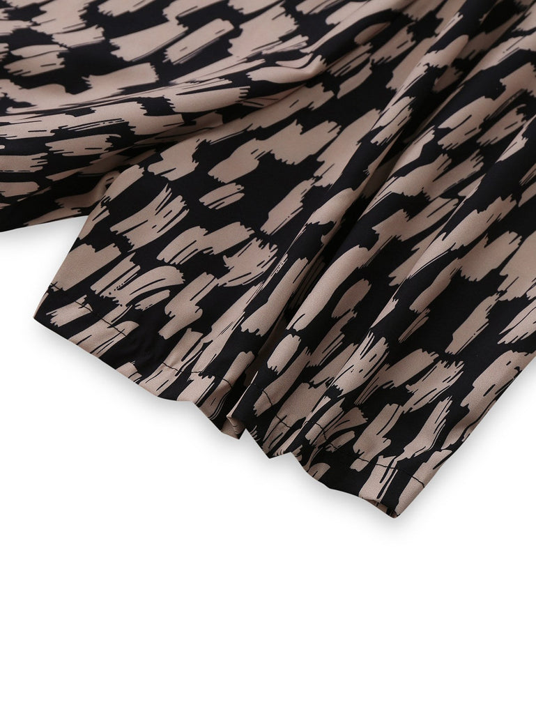 Combishort marron à col en V et bordure en satin léopard années 1940